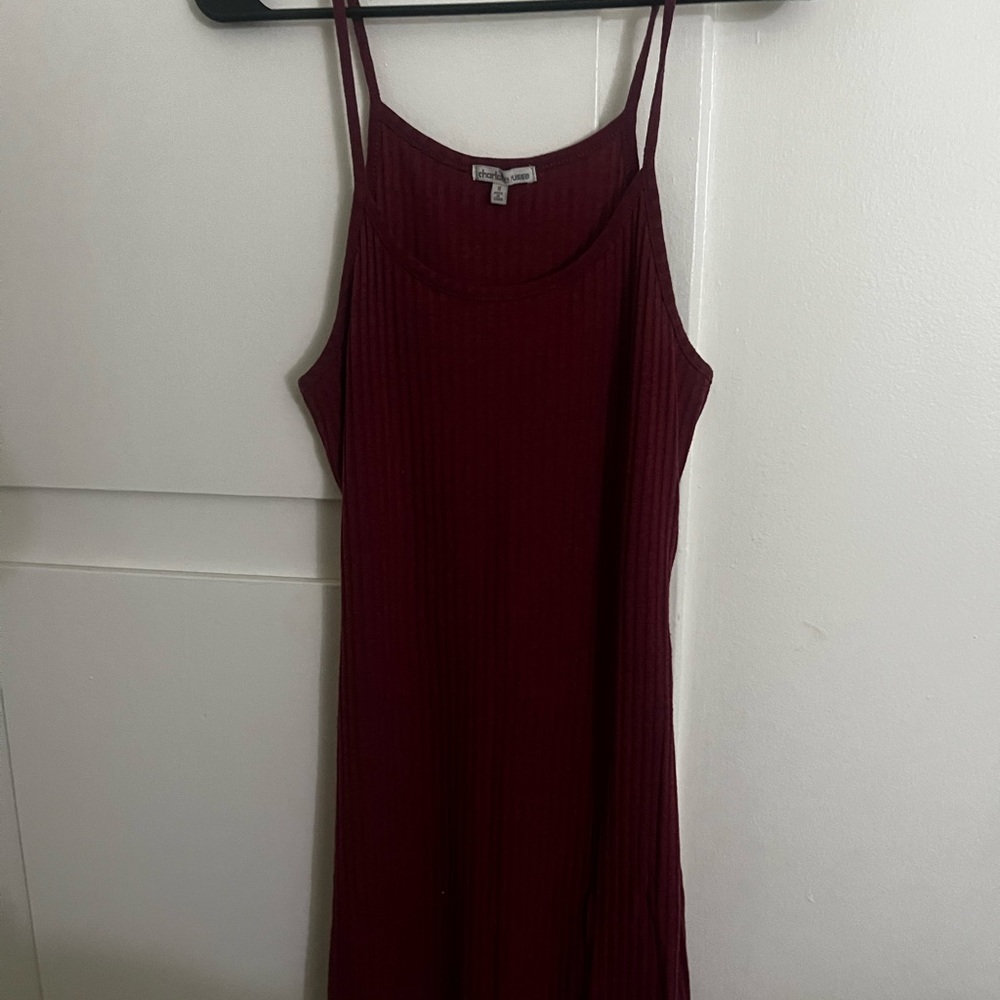 Charlotte Russe Burgundy Mini Body Con Dress with Spaghetti Straps